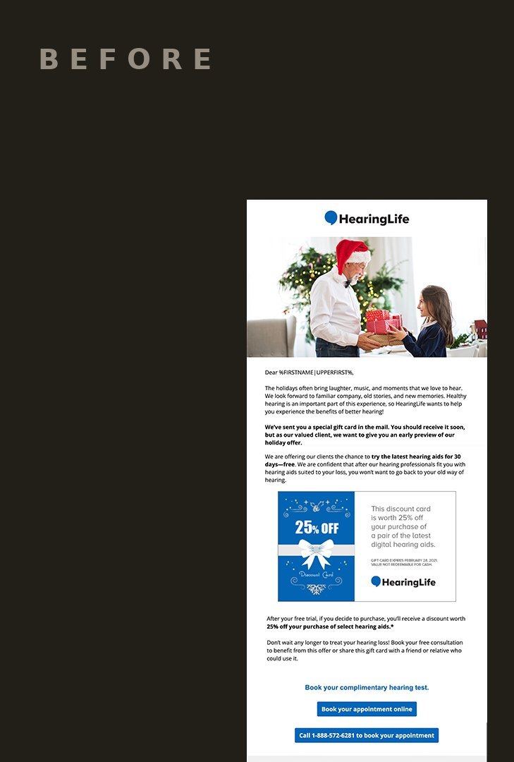 HearingLife email, original dense layout (before)